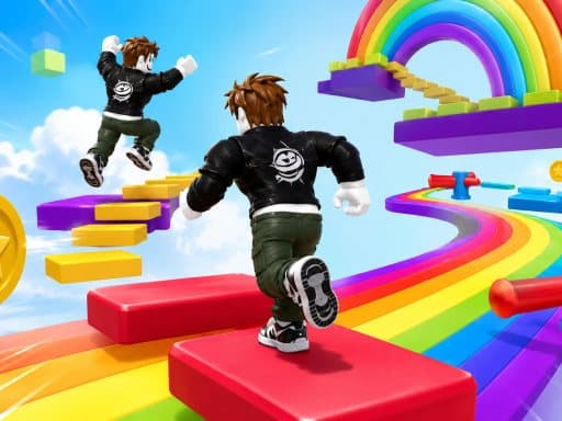 Play Obby Rainbow Parkour Two Player - Free Online Adventure